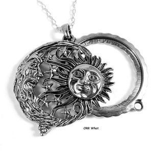 Celestial Moon Sun Long Necklace & Earrings Set Pendant Magnifying Glass Jewelry